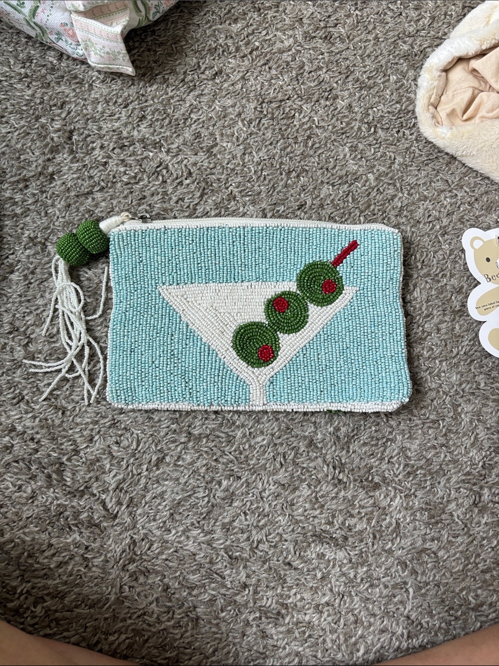 Beaded Martini Clutch Pouch with Olive Embellishment
